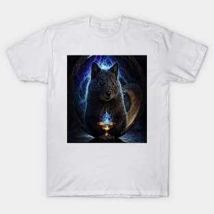 watercolor groundhog wizard cat in mirror T-Shirt